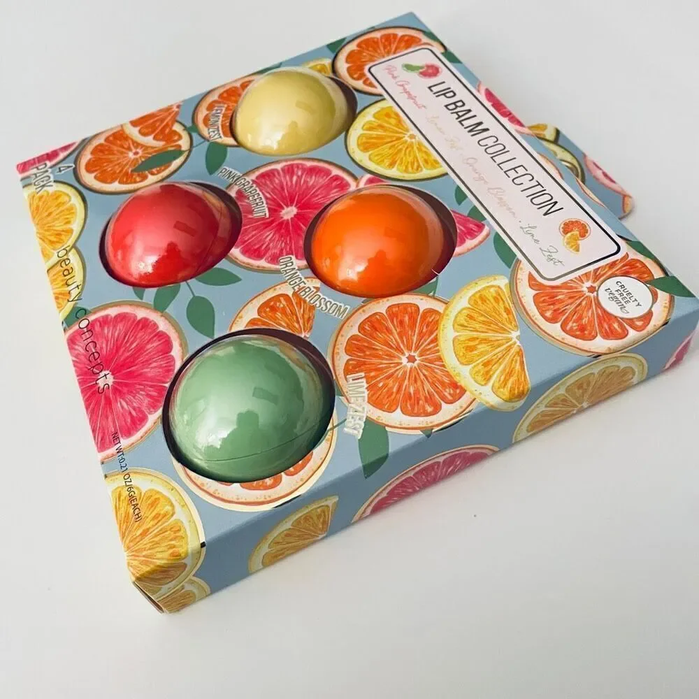 NWT 4 Pack Lip Balm Balls Lemon Zest, Lime Zest, Orange Blossom, Pink Grapefruit